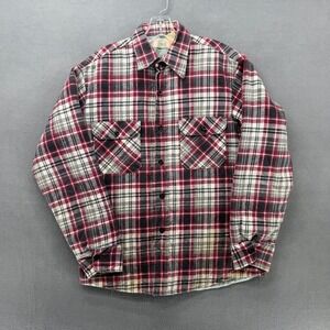 Vtg Sears Men's M Plaid Flannel Lined Shirt Jacket Burgundy Gray USA Made